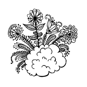 云涂鸦素描上的花