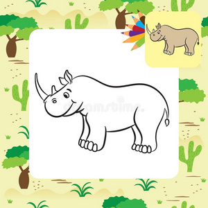 卡通犀牛。 着色页面