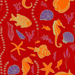 自然 海的 海马 涂鸦 重复 卡通 织物 海洋 绘画 插图