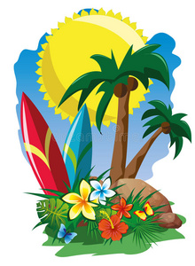 插图 闲暇 夏威夷 夏天 天堂 运动 冲浪板 太阳 艺术