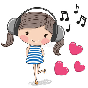 戴耳机女生插画
