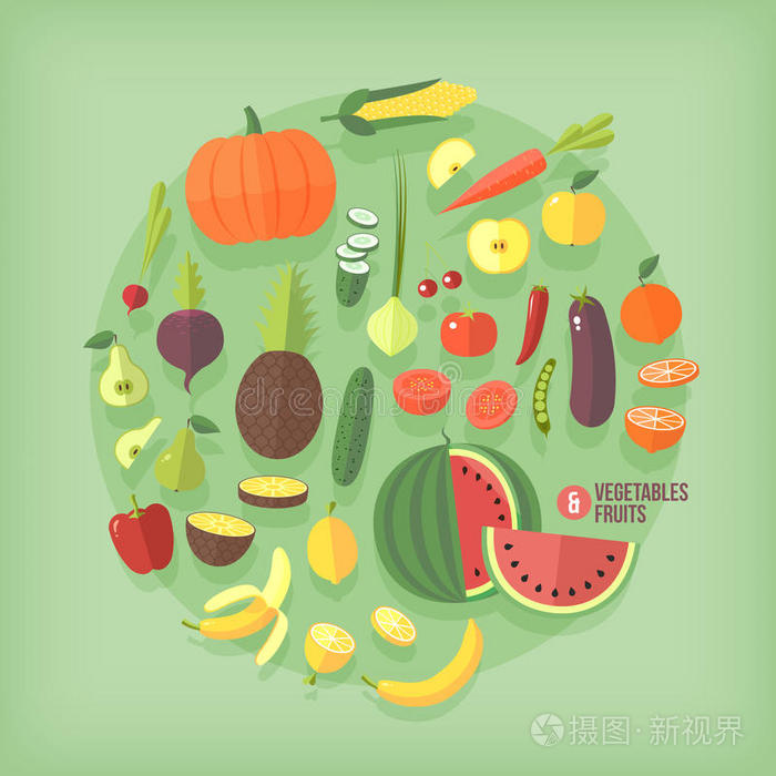 水果和蔬菜平面图标收集集
