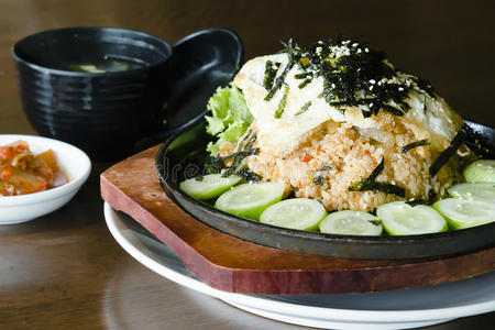 午餐 亚洲 集中 盘子 菜单 餐厅 鸡蛋 烹调 油炸 泡菜