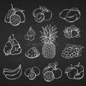 复古的 要素 草莓 偶像 苹果 健康 食物 绘画 浆果 插图