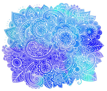 手绘矢量涂鸦花卉与水彩纹理。