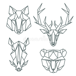非洲动物图标，矢量图标集。 抽象三角形风格