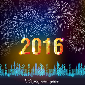 2016新年快乐，烟花背景
