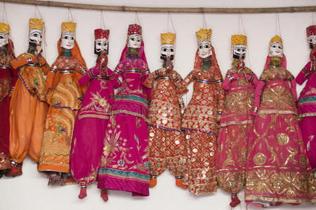五颜六色的手工木偶，印度
