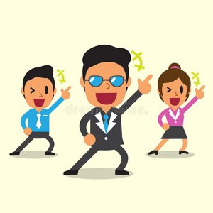 卡通快乐的商业团队,黄色背景照片