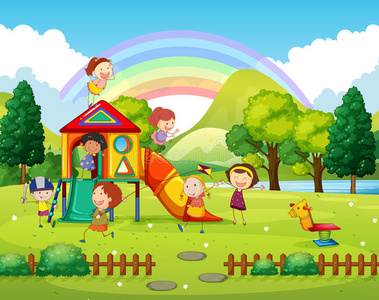 孩子们白天在公园里玩耍照片