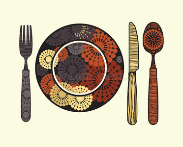 餐厅标志刀勺叉和盘