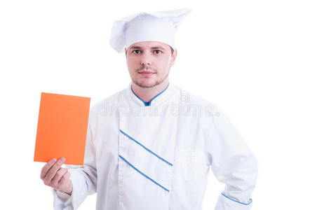 厨师或厨师持有橙色纸卡与副本空间