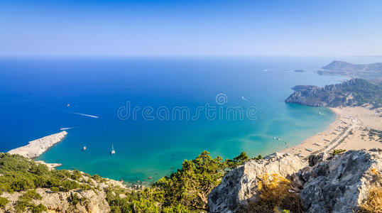 罗德斯 海景 希腊 岩石 求助 旅行 海滩 娱乐 太阳 罗多斯