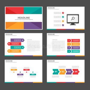 彩色信息元素图标展示模板平面设计集广告营销小册子传单