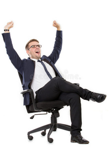 商人打哈欠,双手举起来照片