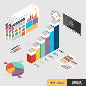 平面三维等距设计概念网页营销数据分析