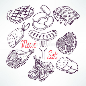晚餐 脂肪 绘画 迷迭香 猪肉 午餐 美食家 涂鸦 素描