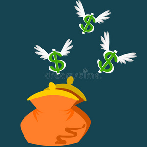 有翅膀的钱用绿色的背景昆虫飞走了悲伤的男人和女人追着钱飞走了忧郁