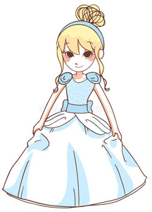 可爱的灰姑娘蓝色连衣裙.矢量插图白色背景照片