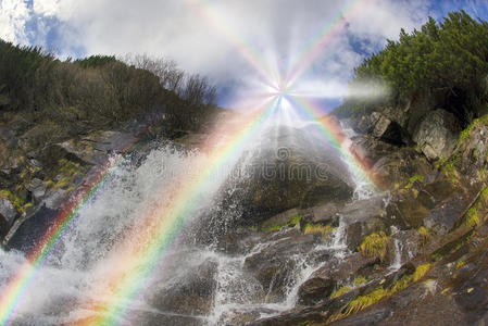彩虹 高的 瀑布 自然 冰川 国家的 小溪 级联 环境 寒冷的