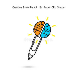 创意脑铅笔标志设计，回形针标志。概念的ide