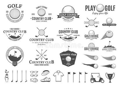 高尔夫乡村俱乐部标志，标签，图标和设计元素