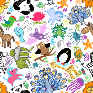 儿童画与动物无缝的图案