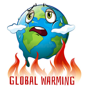 矢量平面卡通插画地球和太阳,全球变暖地球全球变暖融化冰淇淋分离