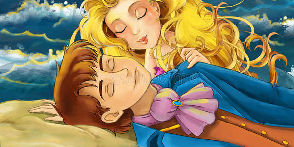 动漫白天卡通场景美人鱼救王子照片