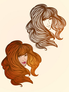 轮廓 女孩 美女 沙龙 颜色 发型 肖像 公司 长的 插图