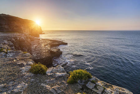 同轴电缆 阳光 堆叠 海岸线 岩石 日出 暴露 英国 自然