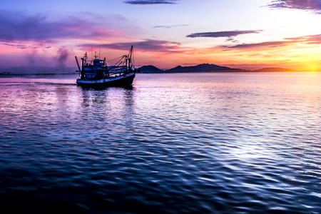 夏天 钓鱼 傍晚 阳光 暮光 热带 泰国 紫色 波浪 早晨