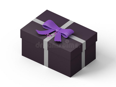 深棕色礼品盒，紫色丝带蝴蝶结