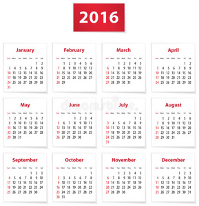 2016年英文日历