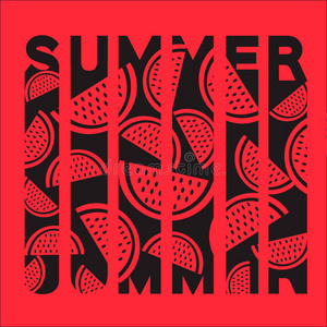 五颜六色的设计风格签名夏天背景与简单的符号西瓜。
