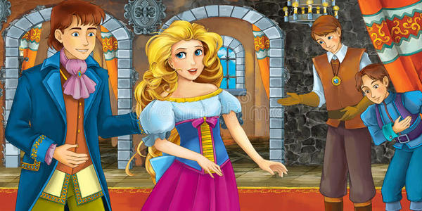 卡通童话场景-王子和公主仆人在第二阶段照片