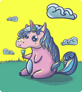 手绘幻想卡通独角兽,可爱的涂鸦.照片