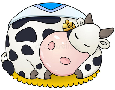 卡通胖乎乎的母牛睡觉.照片