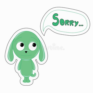 有趣的迹象说绿色有趣的卡通兔子说对不起照片