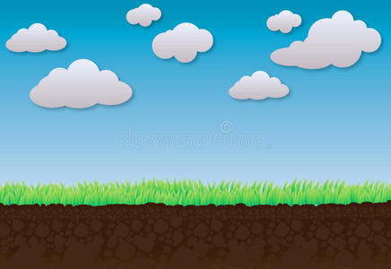 云蓝天绿草土为背景稻田绿草蓝天景观蓝天和绿草背景绿草, 蓝天与白云