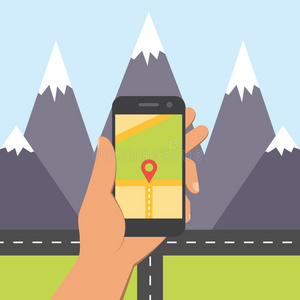 移动GPS导航的平面设计概念。