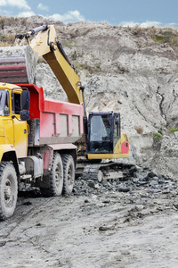加载 负载 材料 反铲 机械 挖掘机 群众 建设 矿井 采石场