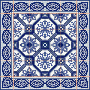 华丽的无缝图案从瓷砖和边框。 摩洛哥，葡萄牙，阿祖莱霍装饰品。