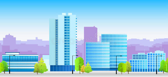 城市天际线蓝色插画建筑