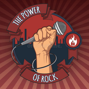 力,力量,象征.矢量图手的拳头力量在一只拳头握着麦克风的手.