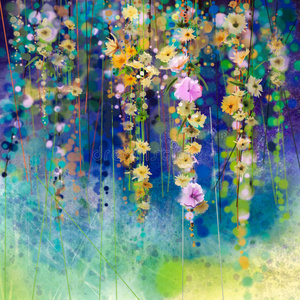 抽象花卉水彩画。 春花季节自然背景