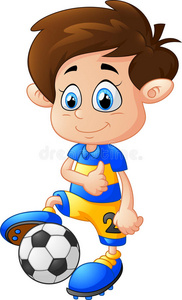 玩足球的卡通男孩