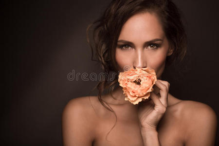 玫瑰 美女 漂亮的 浪漫的 肖像 眼睛 特写镜头 女孩