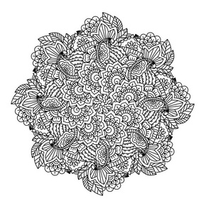 涂鸦 花的 花园 曼陀罗 开花 着色 杂色 植物学 轮廓