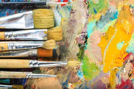 油彩笔画板油彩绘图.抽象颜色背景.美术版画.印象派风格的抽象.